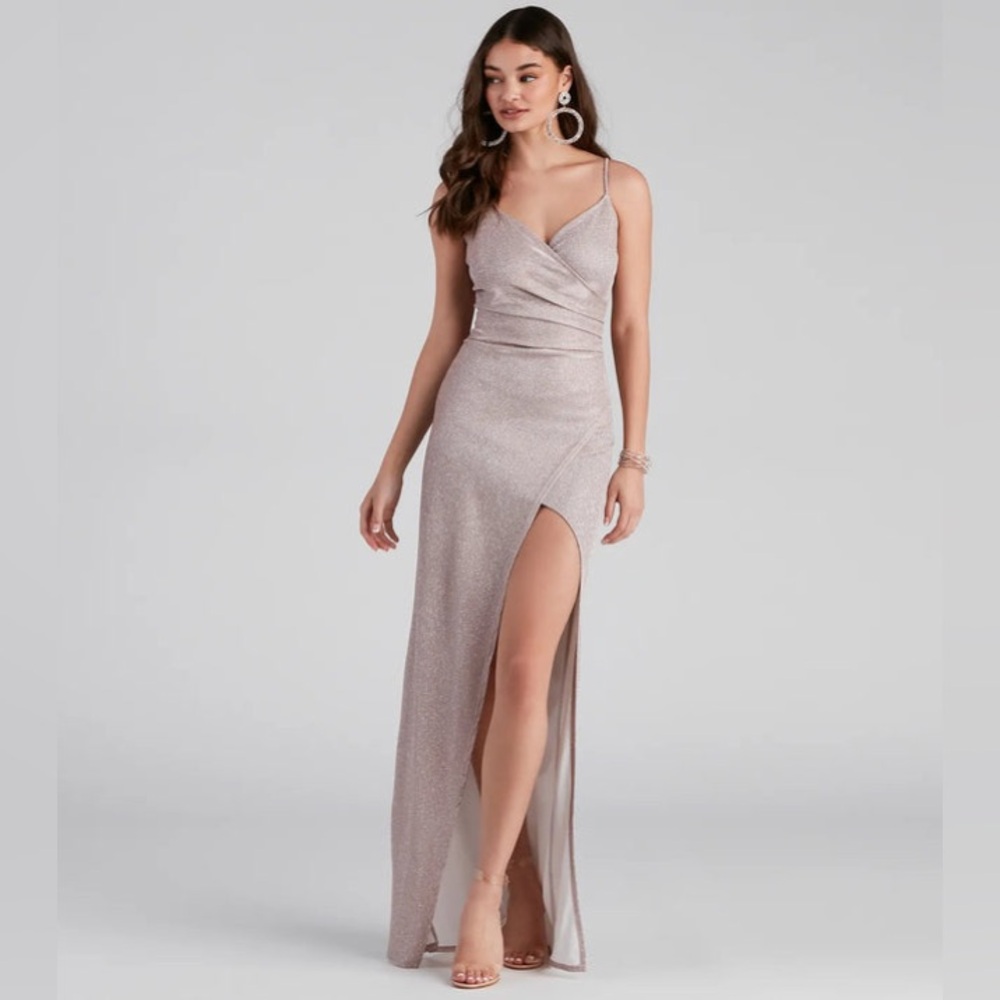 Windsor pink glittery high slit dress